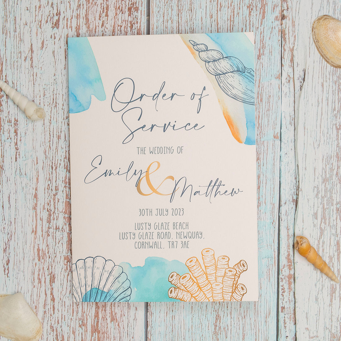 Watercolour Beach Order of Service or Day Booklet-Weddings by Lumi