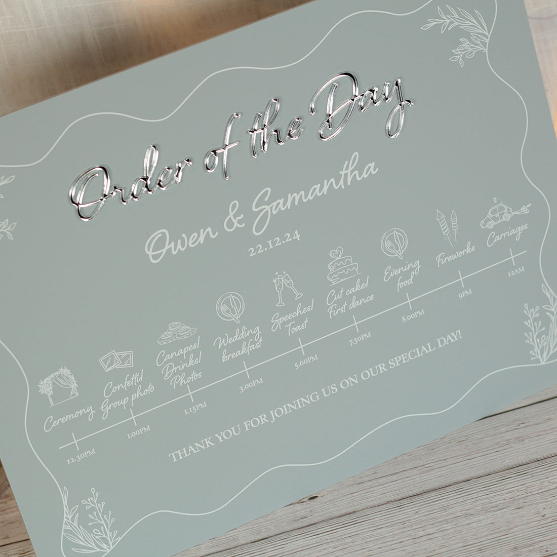 Wavy Edge Acrylic Order of the Day Timeline Sign-Weddings by Lumi