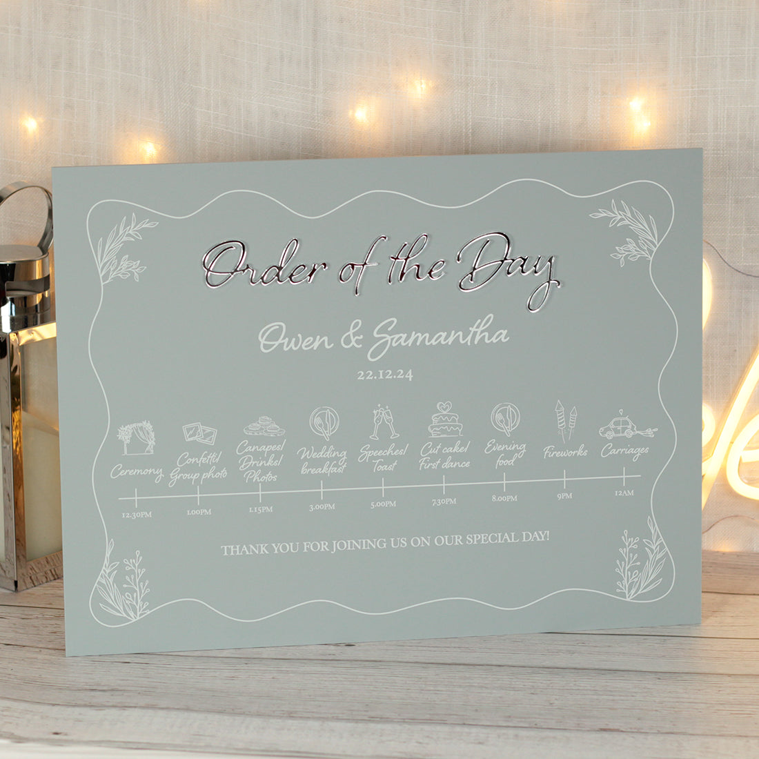 Wavy Edge Acrylic Order of the Day Timeline Sign-Weddings by Lumi