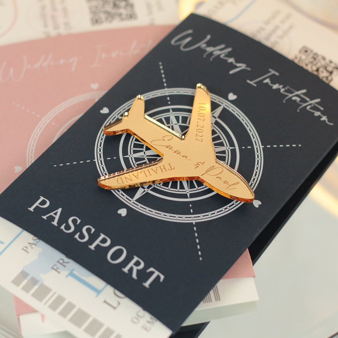 Wedding Passport Invitation with Aeroplane Magnet