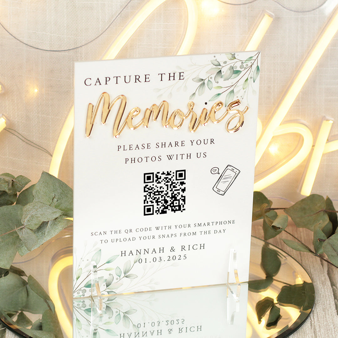Botanical Wreath Photo Sharing QR code acrylic Sign-Weddings by Lumi