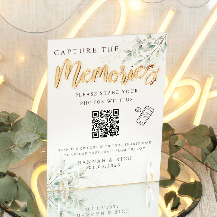 Botanical Wreath Photo Sharing QR code acrylic Sign-Weddings by Lumi