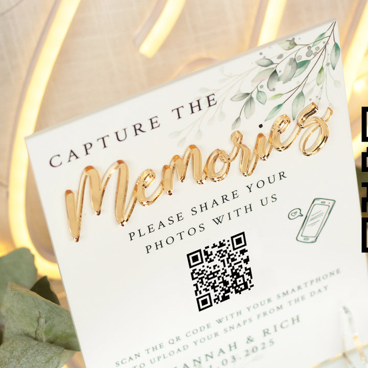 Botanical Wreath Photo Sharing QR code acrylic Sign-Weddings by Lumi