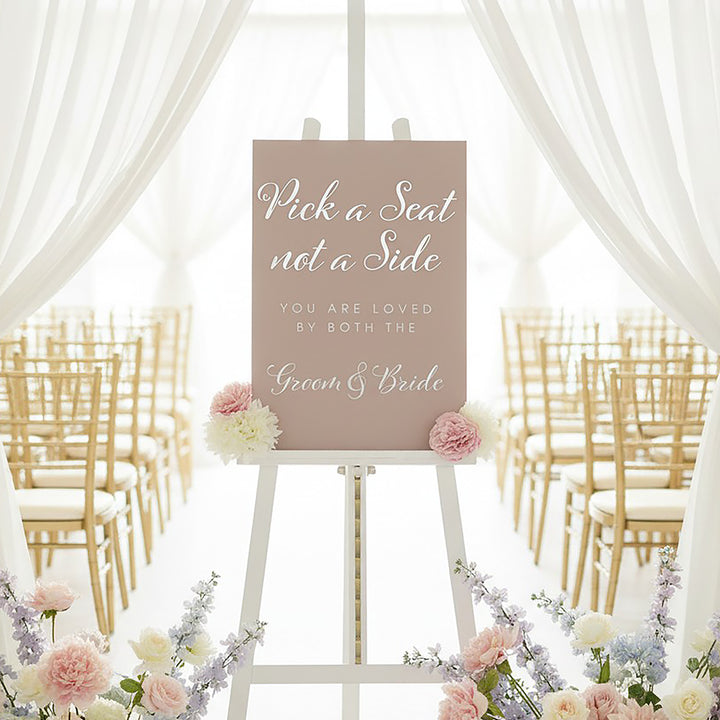 Elegant Script Pick a Seat not a Side Acrylic Sign