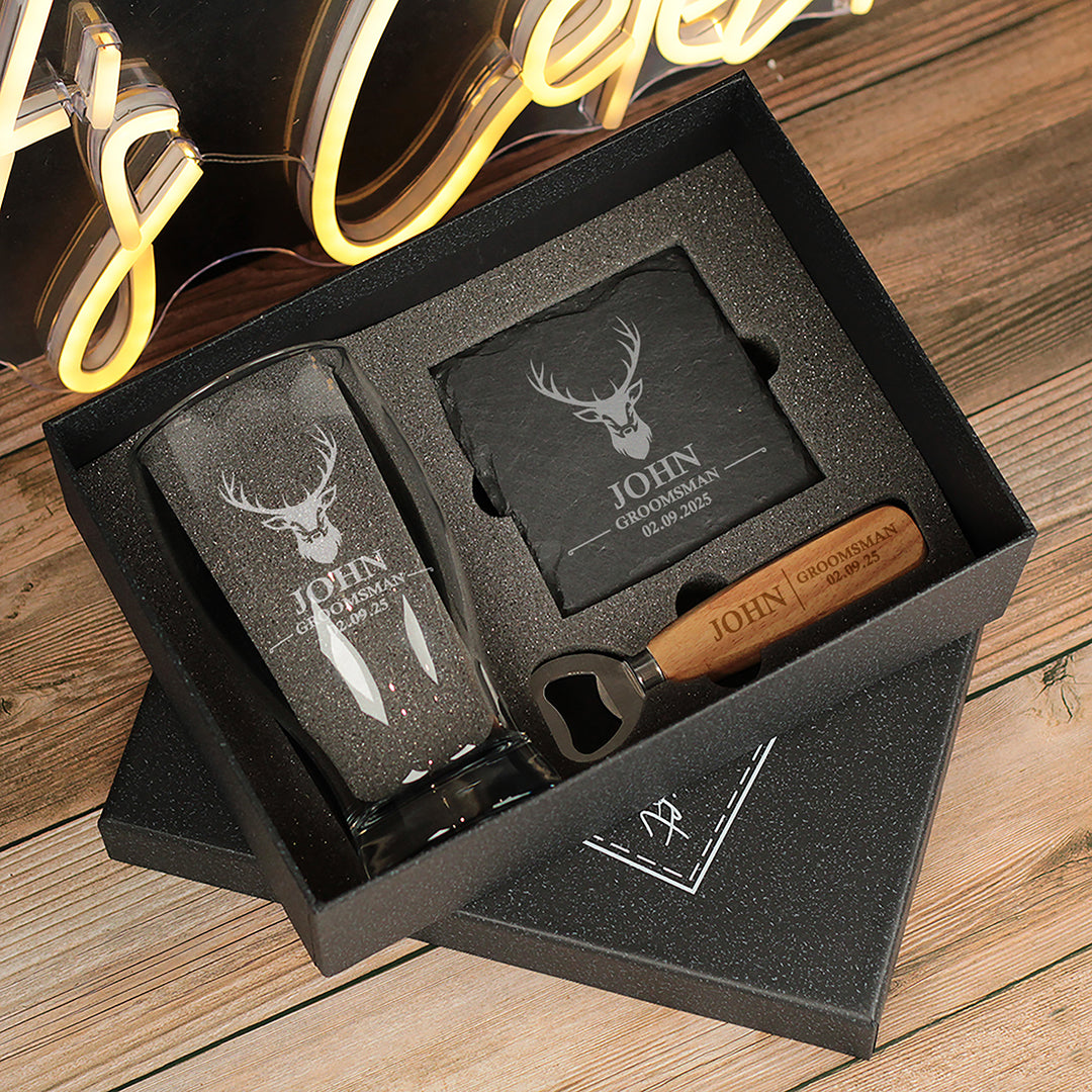 Stag Groomsman Role Pint Glass Thank You Gift-Weddings by Lumi