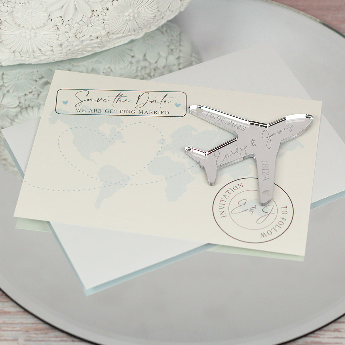Destination Wedding World Map and Aeroplane Plane Save The Date Magnet-Weddings by Lumi