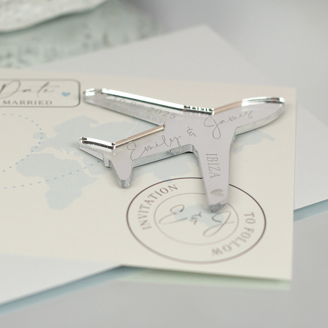 Destination Wedding World Map and Aeroplane Plane Save The Date Magnet-Weddings by Lumi