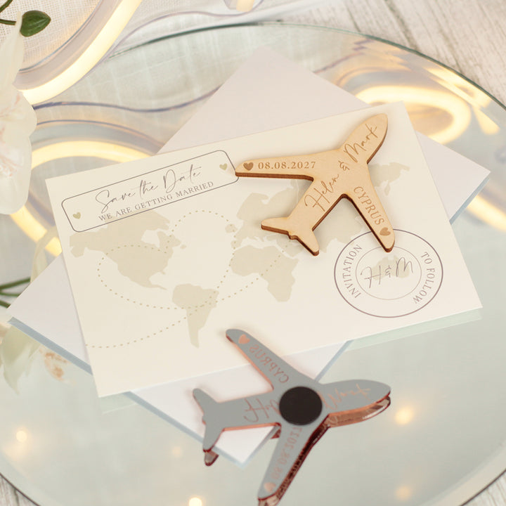Destination Wedding World Map and Aeroplane Save The Date Magnet