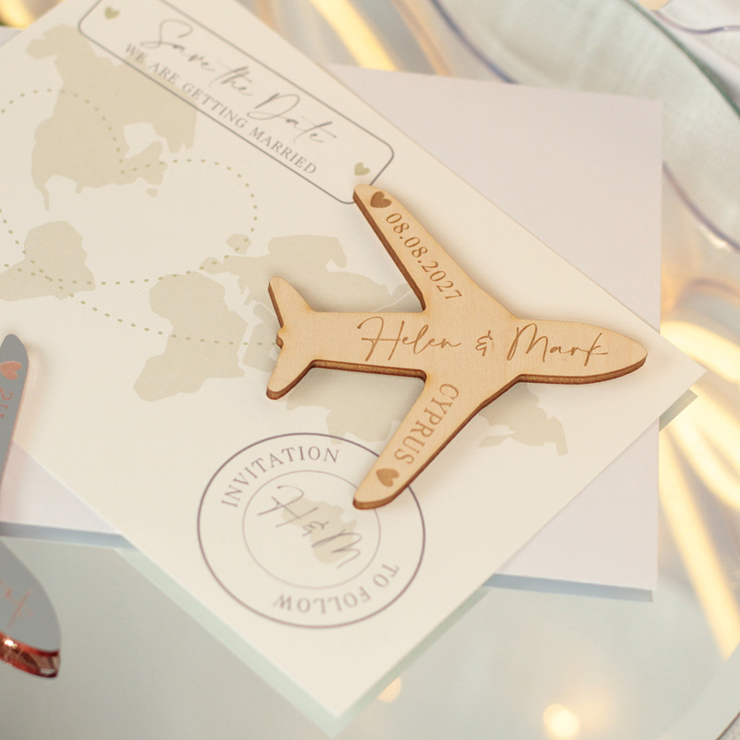 Destination Wedding World Map and Aeroplane Save The Date Magnet