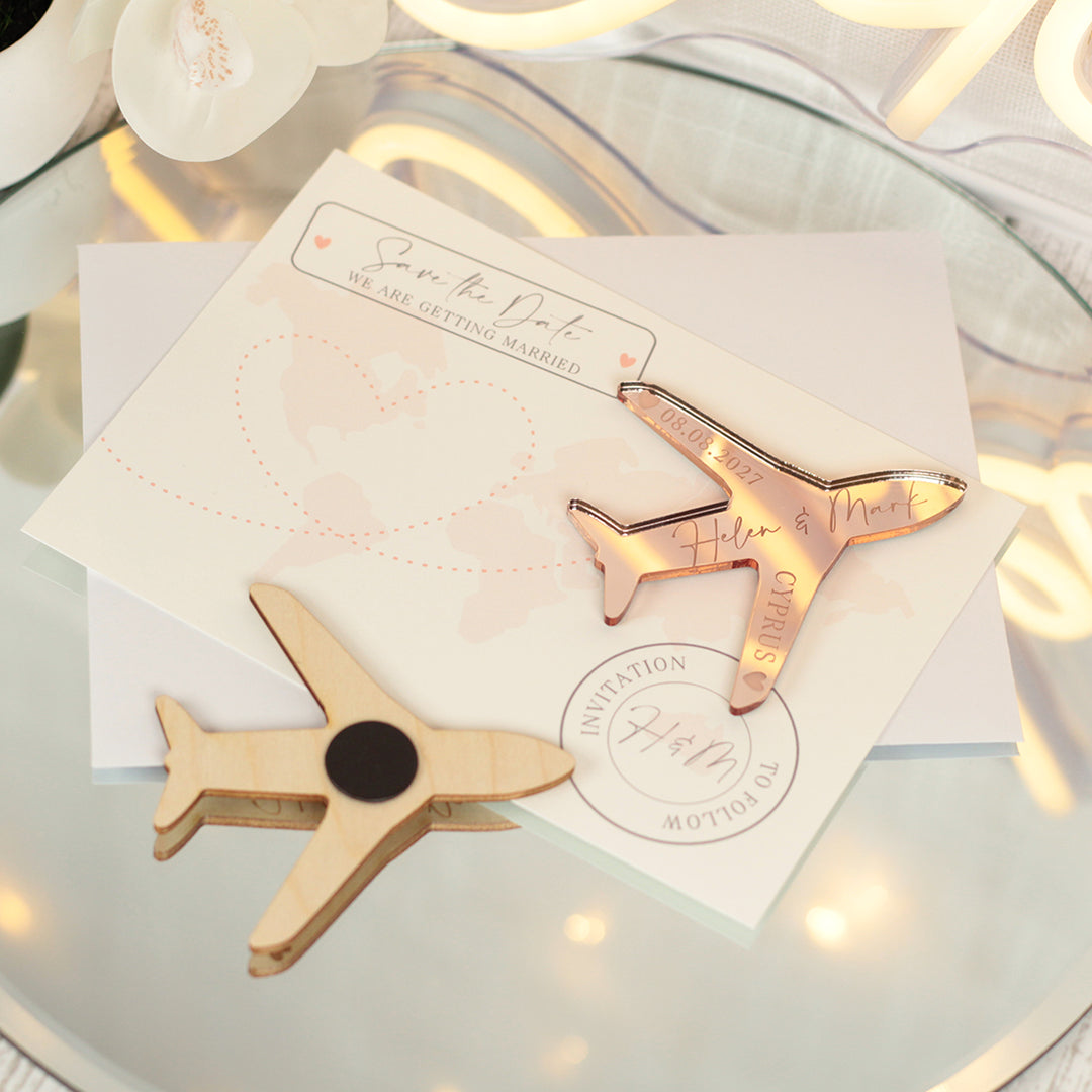 Destination Wedding World Map and Aeroplane Save The Date Magnet