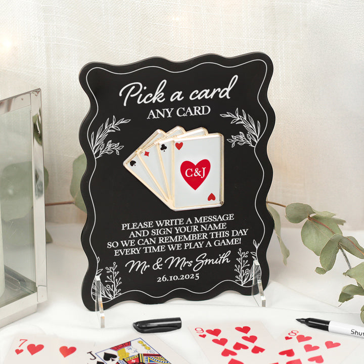 Wavy Edge Playing Cards Guest Book Acrylic 3D Sign