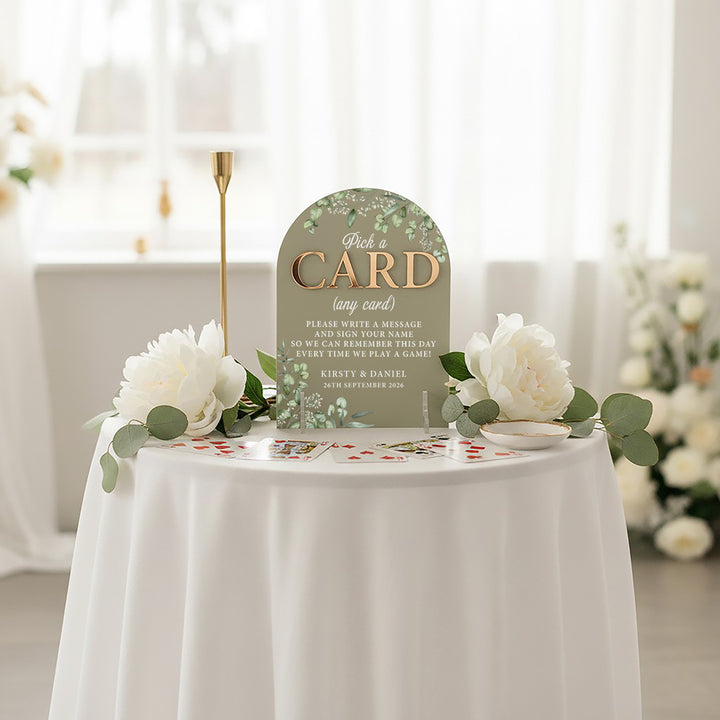 Eucalyptus Playing Cards Guest Book Acrylic Sign
