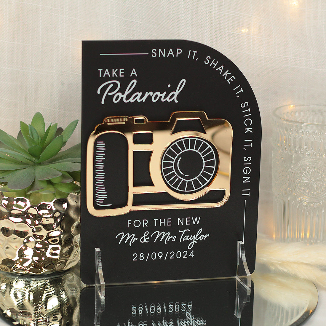 Modern Arch Camera Photo Guest Book Acrylic Sign