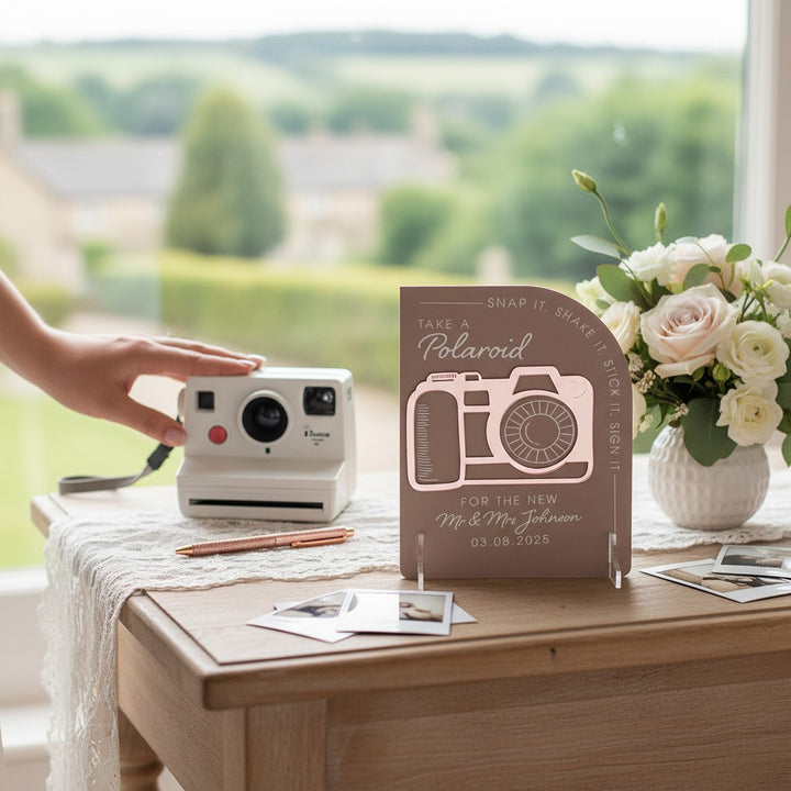 Modern Arch Camera Photo Guest Book Acrylic Sign