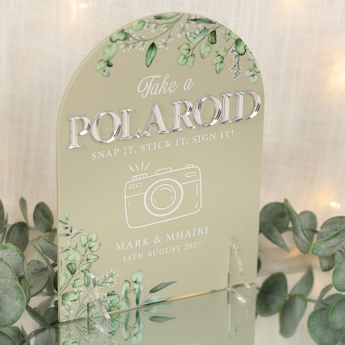 Eucalyptus Polaroid Camera Photo Guest Book Acrylic Sign