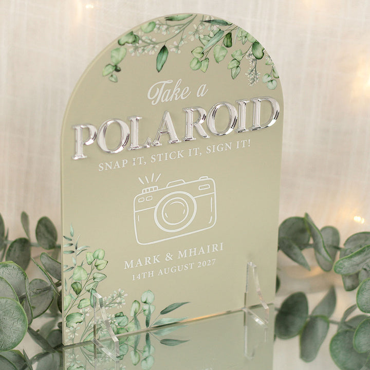 Eucalyptus Polaroid Camera Photo Guest Book Acrylic Sign