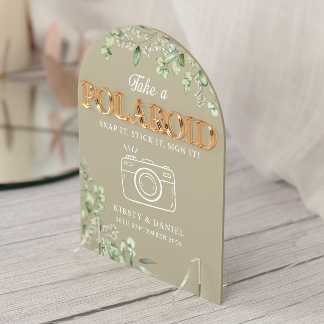 Eucalyptus Polaroid Camera Photo Guest Book Acrylic Sign