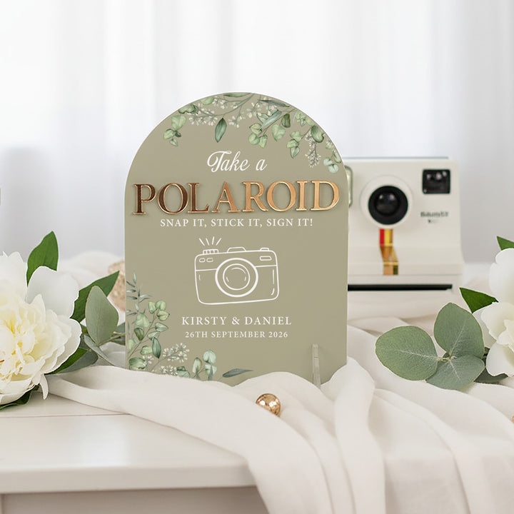Eucalyptus Polaroid Camera Photo Guest Book Acrylic Sign