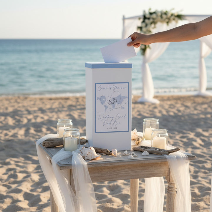 World Map Destination Wedding Card Post Box