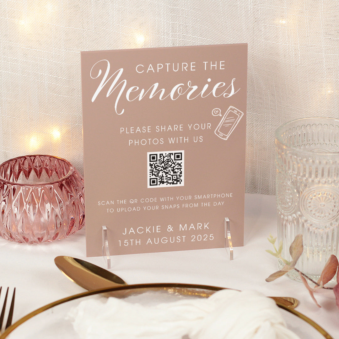 Elegant Script Pastel Acrylic QR Code Sign-Weddings by Lumi