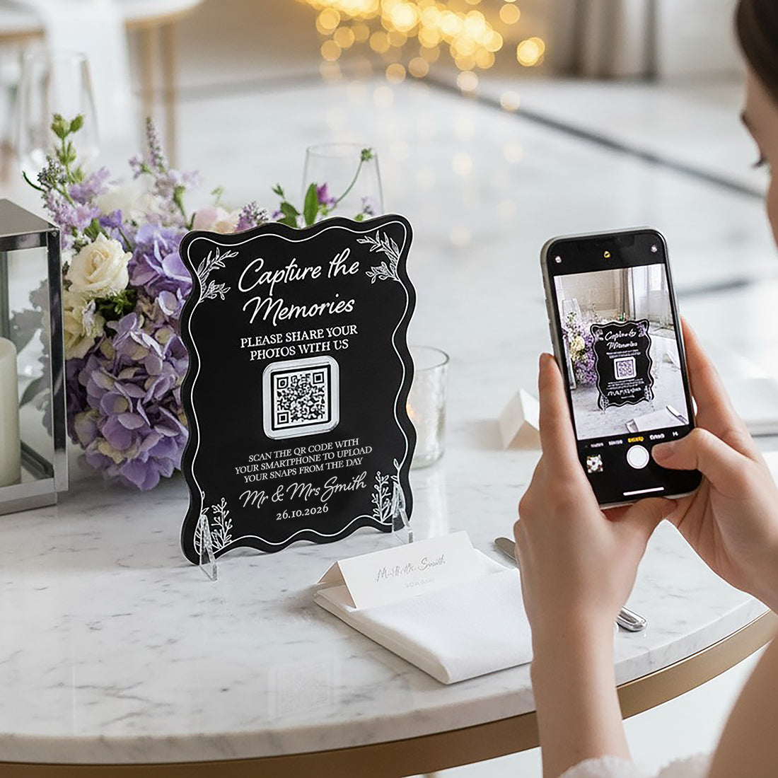 Wavy Edge Photo Sharing QR Code Acrylic Sign