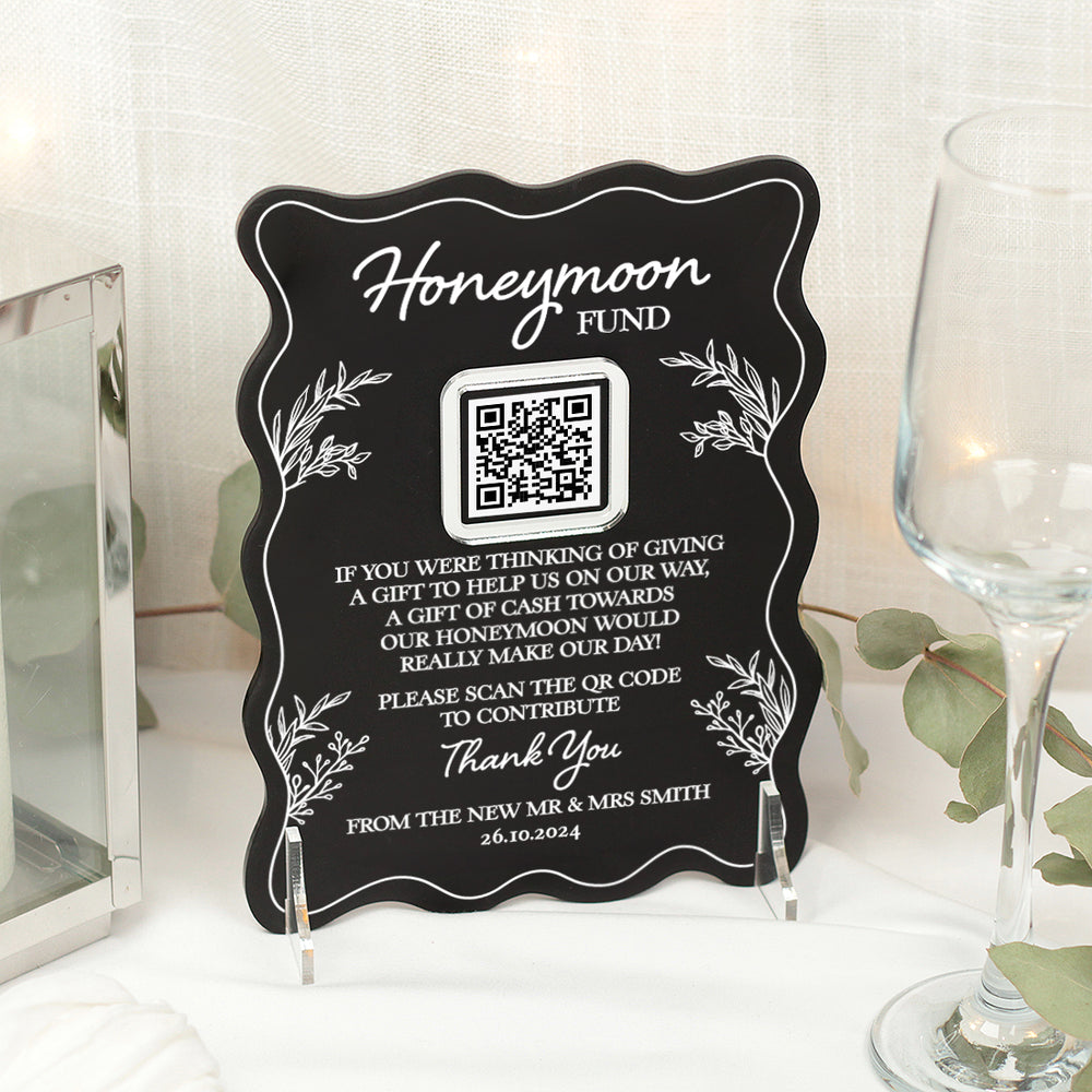 Wavy Edge Honeymoon Fund QR Code Acrylic Sign-Weddings by Lumi