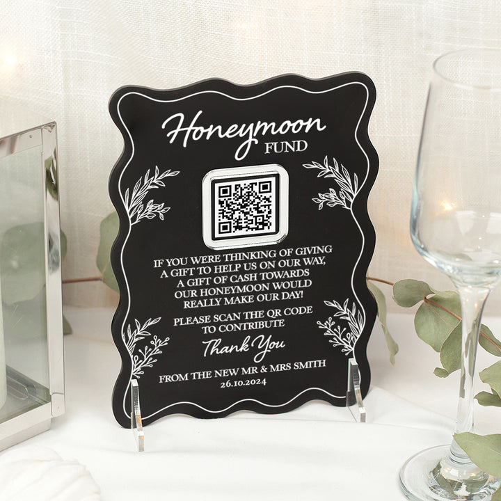 Wavy Edge Honeymoon Fund QR Code Acrylic Sign-Weddings by Lumi