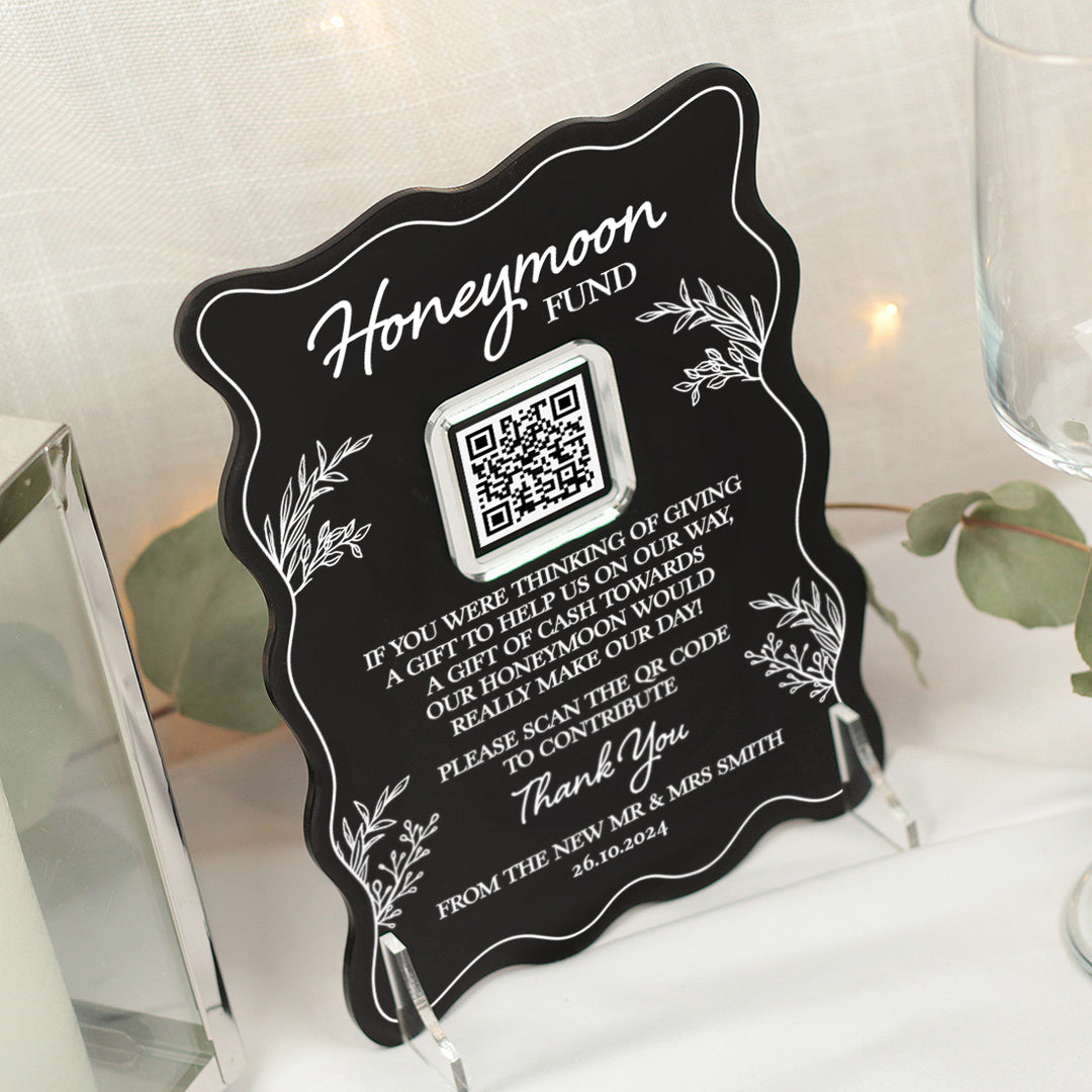 Wavy Edge Honeymoon Fund QR Code Acrylic Sign-Weddings by Lumi