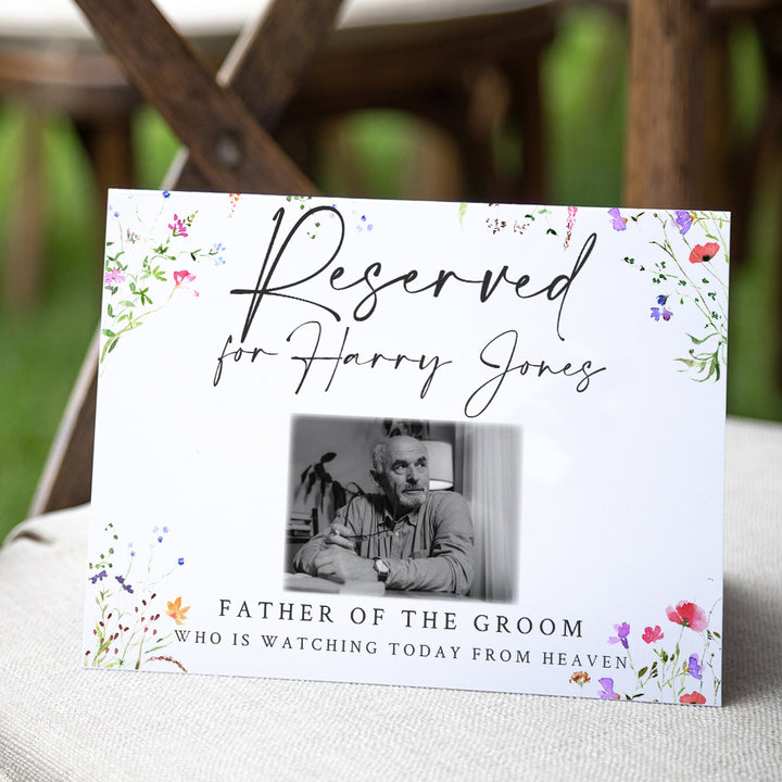 Watercolour Wildflowers Reserved Seat Photo Memorial Sign-Weddings by Lumi