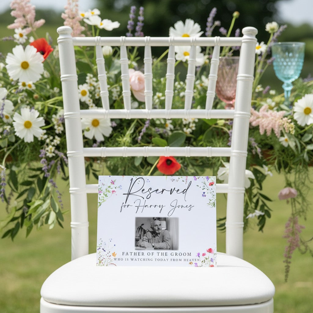 Watercolour Wildflowers Reserved Seat Photo Memorial Sign