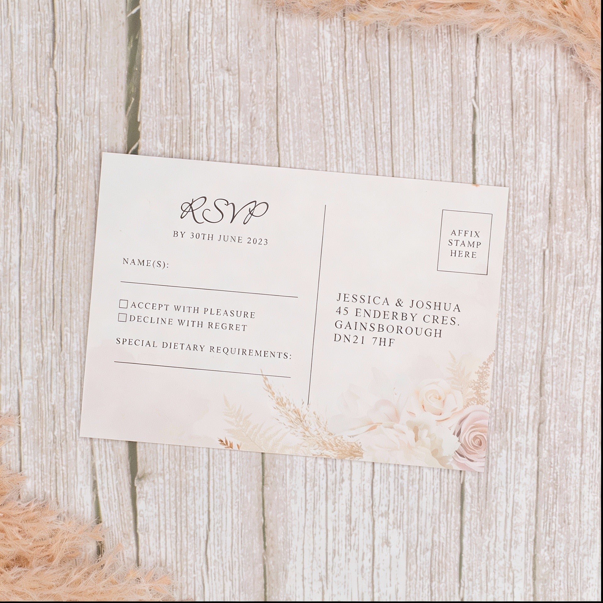 Blush Flowers A5 Postcard Invitation