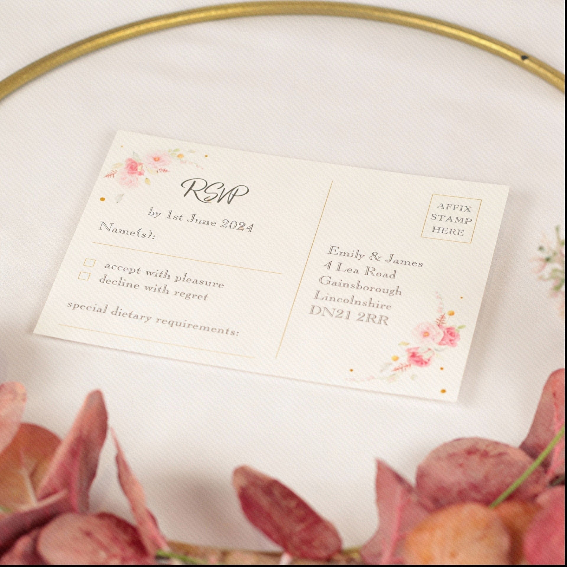 Geometric Floral Heart A5 Postcard Wedding Invitation