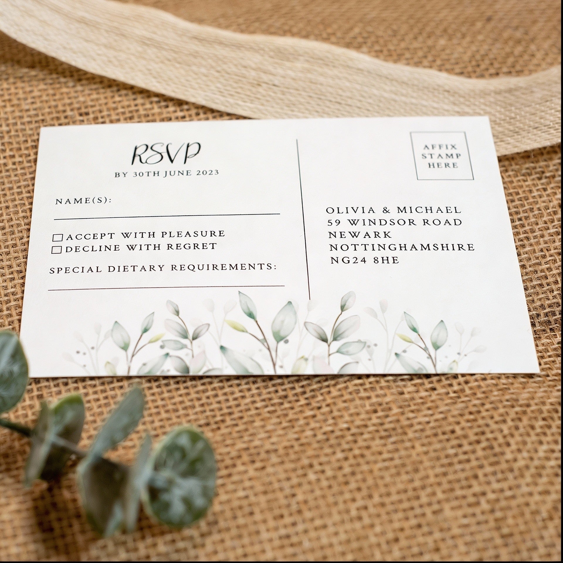 Botanical Wreath A5 Postcard Invitation