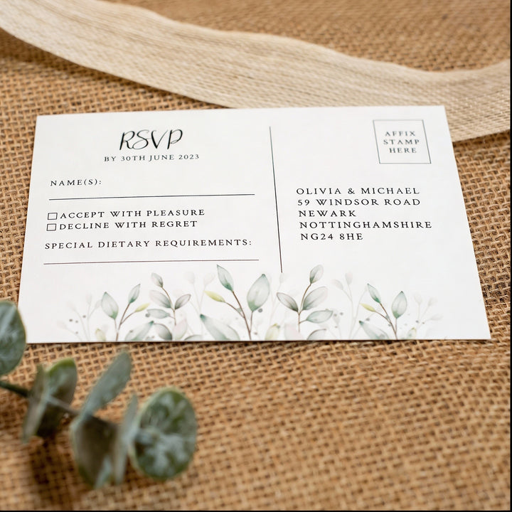 Botanical Wreath A5 Postcard Invitation