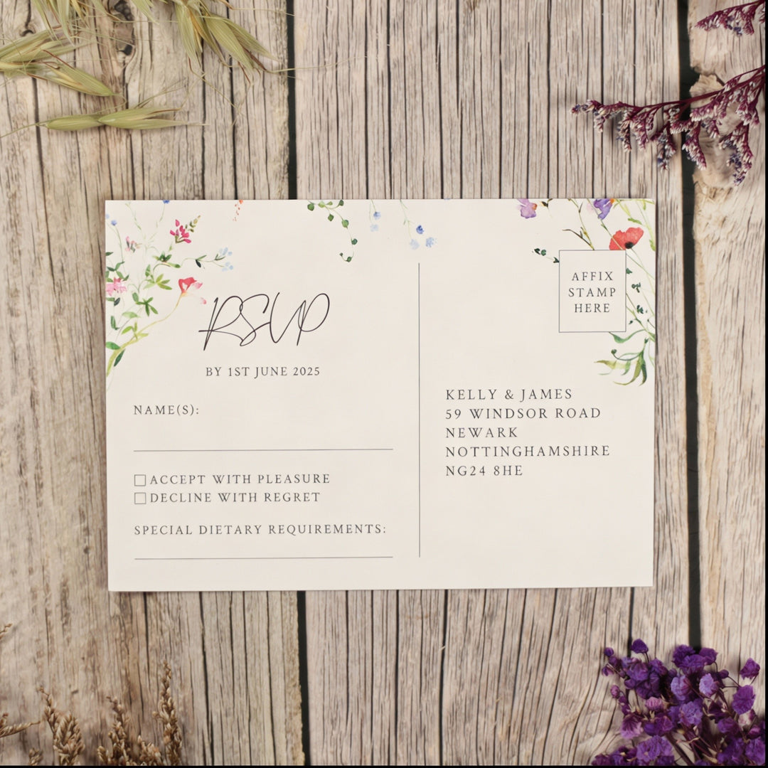 Watercolour Wildflower A5 Postcard Invitation