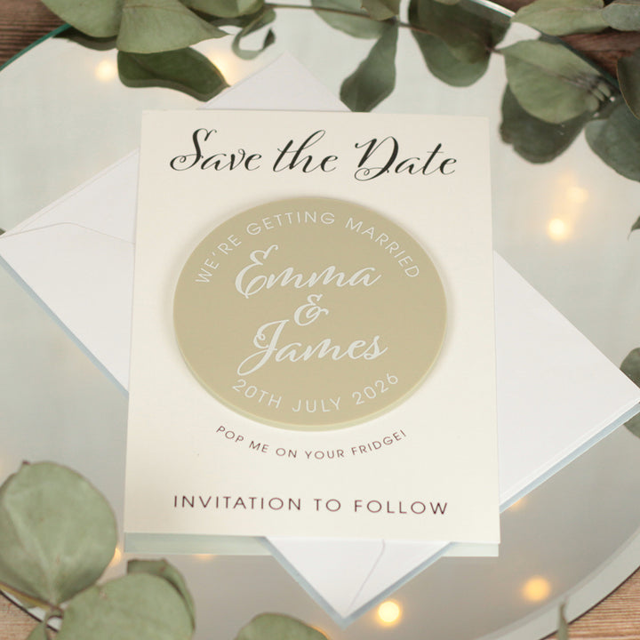 Elegant Script Acrylic Wedding Save The Date Magnet &amp; Card-Weddings by Lumi