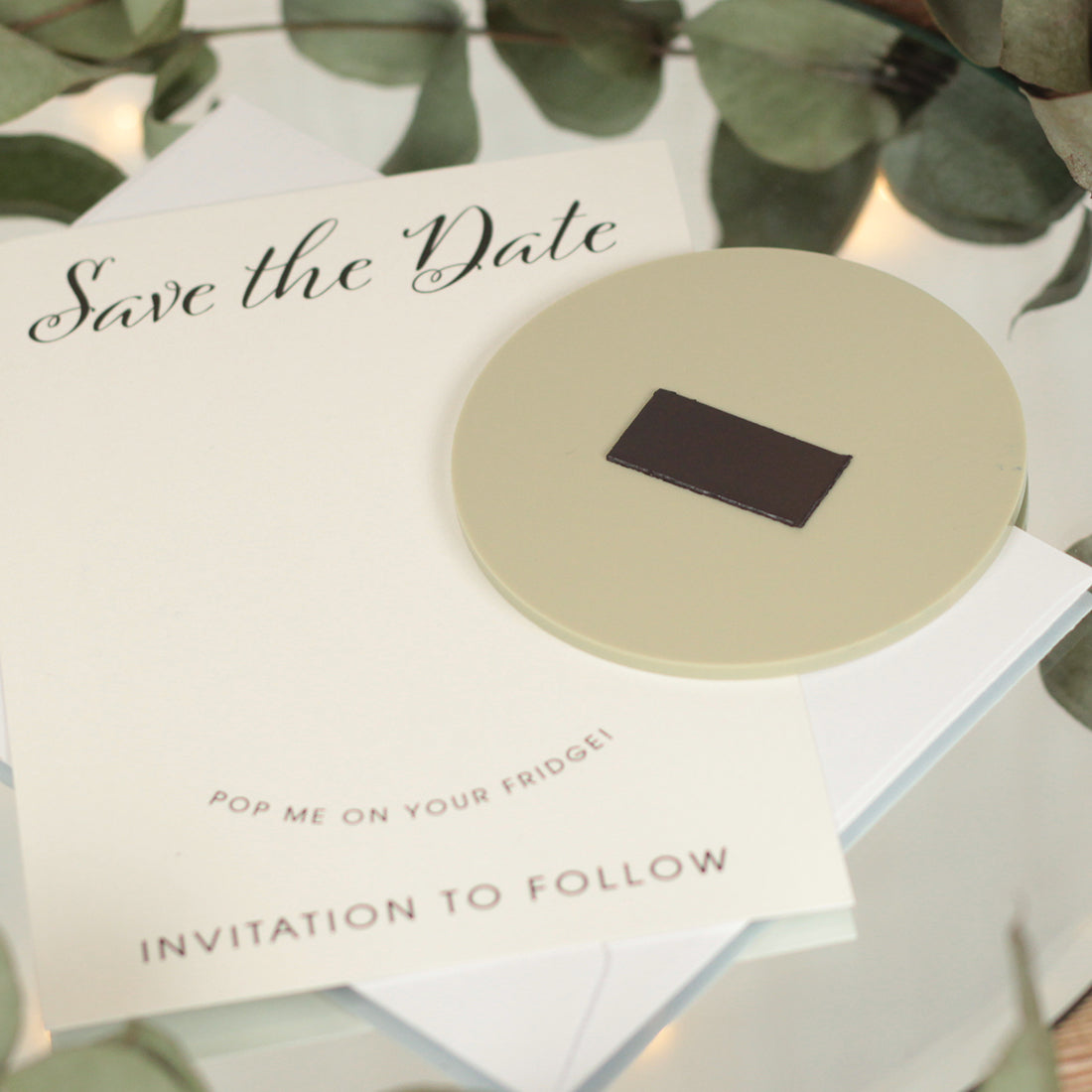 Elegant Script Acrylic Wedding Save The Date Magnet & Card