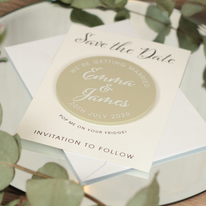 Elegant Script Acrylic Wedding Save The Date Magnet &amp; Card-Weddings by Lumi