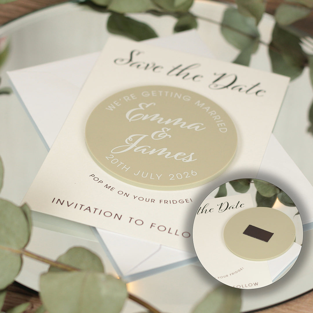 Elegant Script Acrylic Wedding Save The Date Magnet & Card-Weddings by Lumi