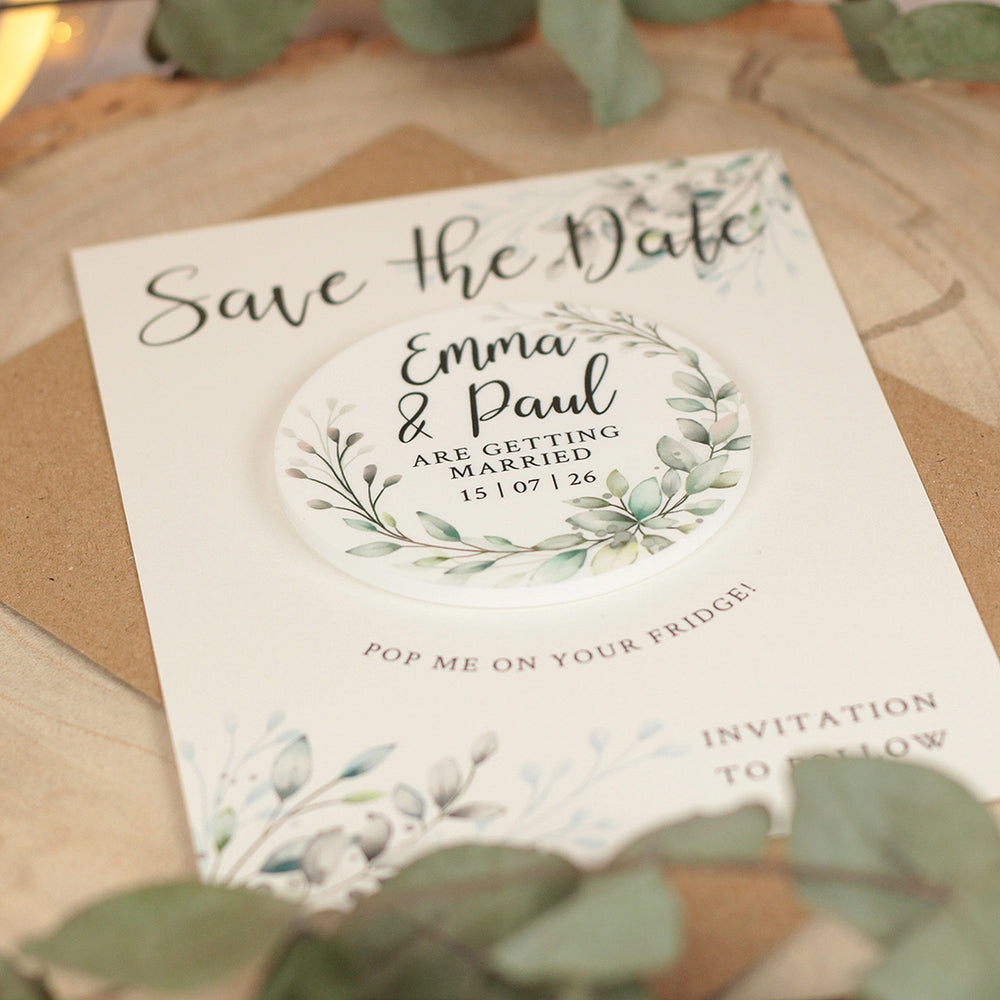 Botanical Wreath Wedding Save The Date Magnet-Weddings by Lumi