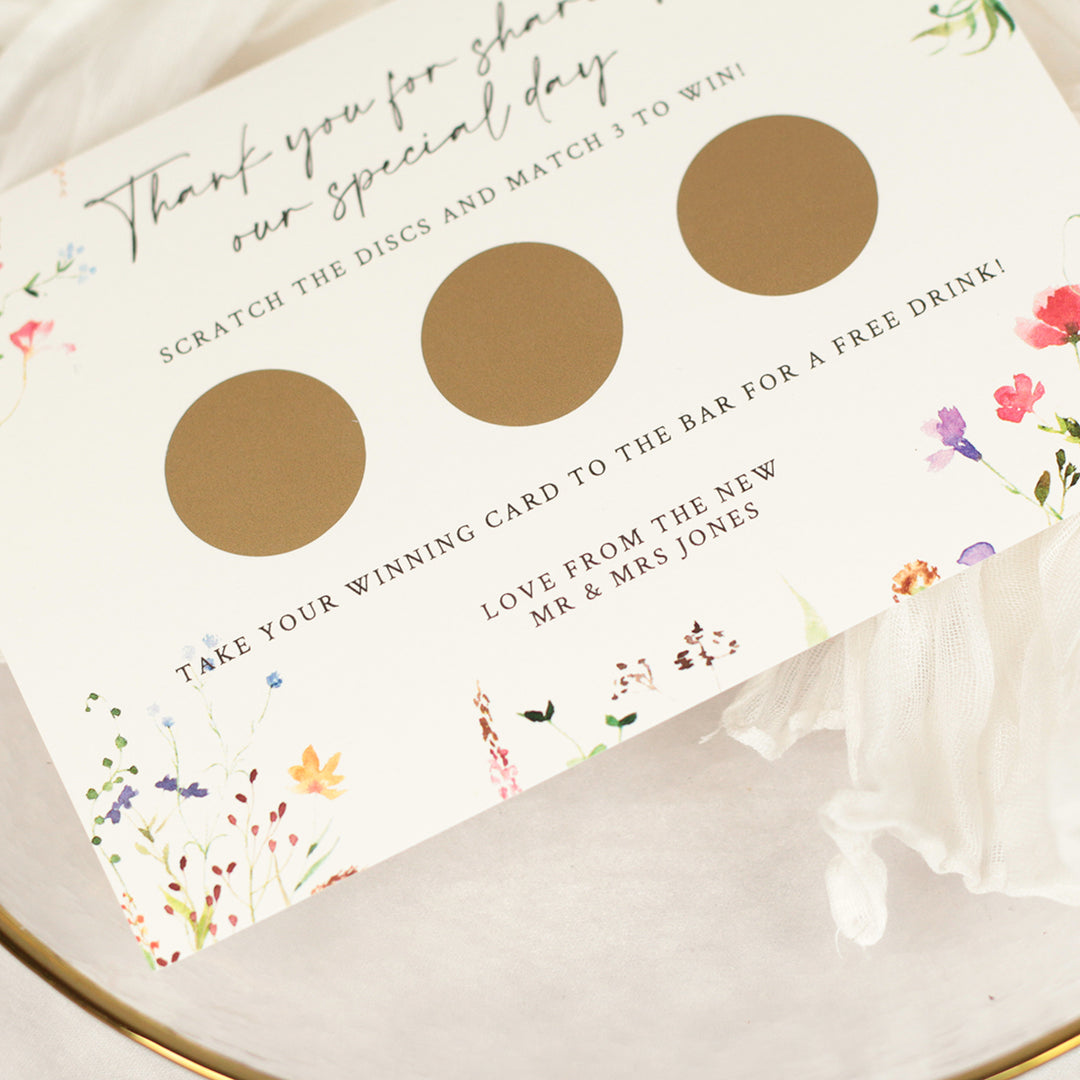 Wildflower Scratch Card Drink Token Wedding Favours