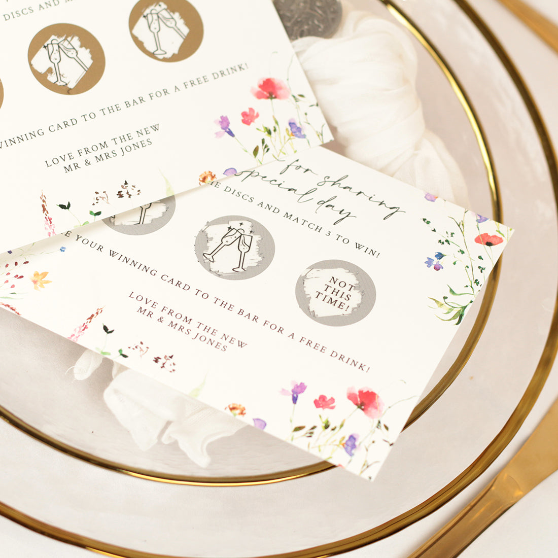 Pack of 10 Wildflower Scratch Card Drink Token Wedding Favours