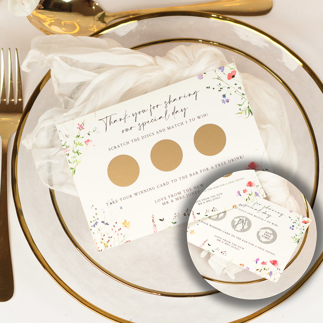 Pack of 10 Wildflower Scratch Card Drink Token Wedding Favours