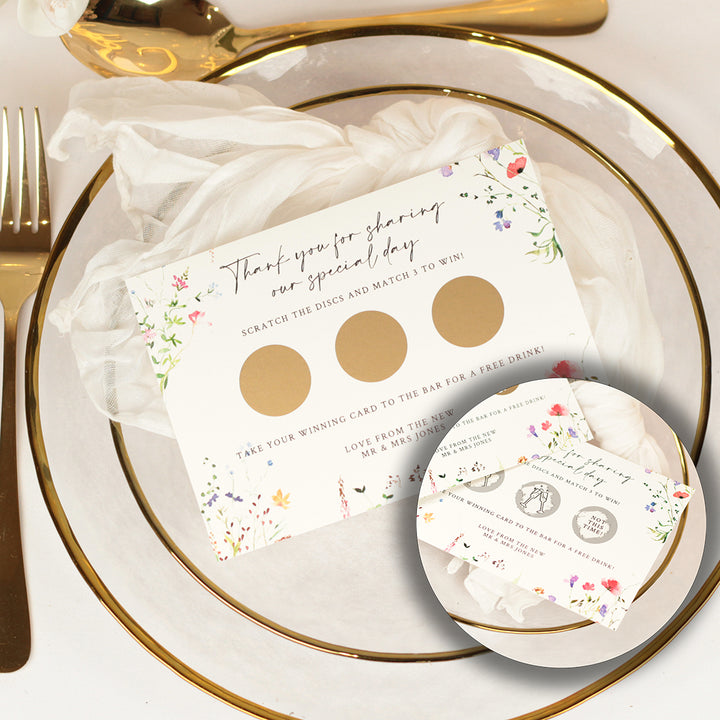 Wildflower Scratch Card Drink Token Wedding Favours