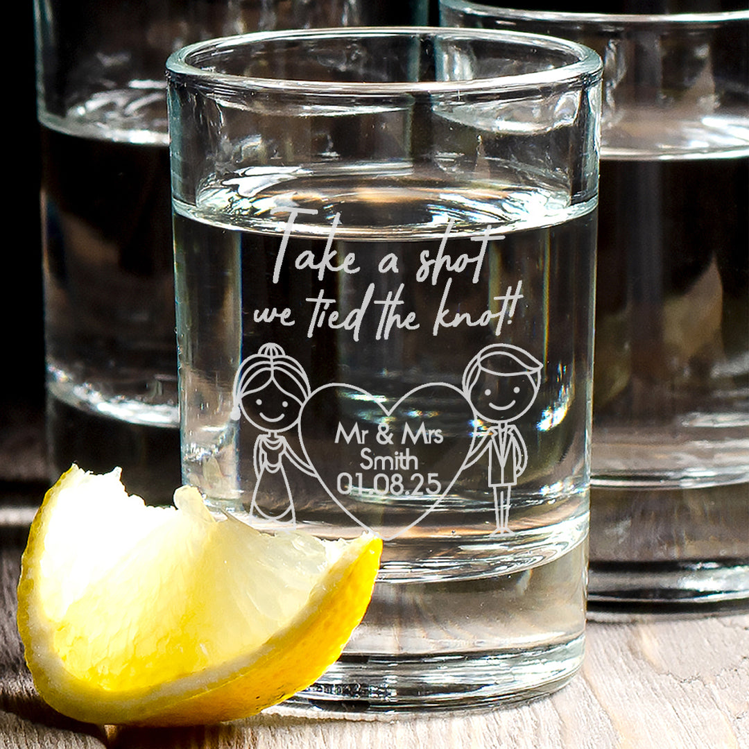 Mr & Mrs We Tied The Knot Wedding Favour Shot Glasses-Weddings by Lumi