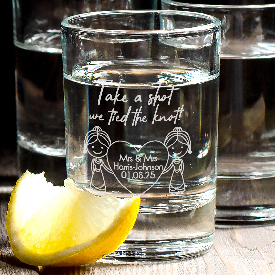 Mr &amp; Mrs We Tied The Knot Wedding Favour Shot Glasses-Weddings by Lumi