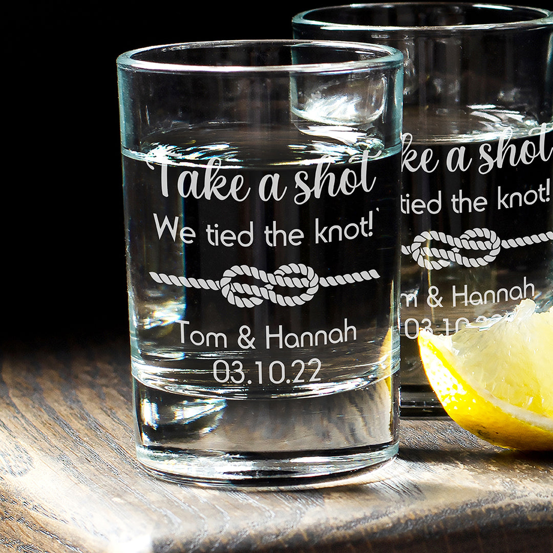We Tied The Knot Wedding Keepsake Favour 65ml Shot Glasses-Weddings by Lumi