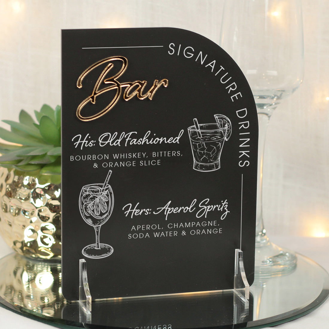 Modern Arch Acrylic Signature Drinks Sign