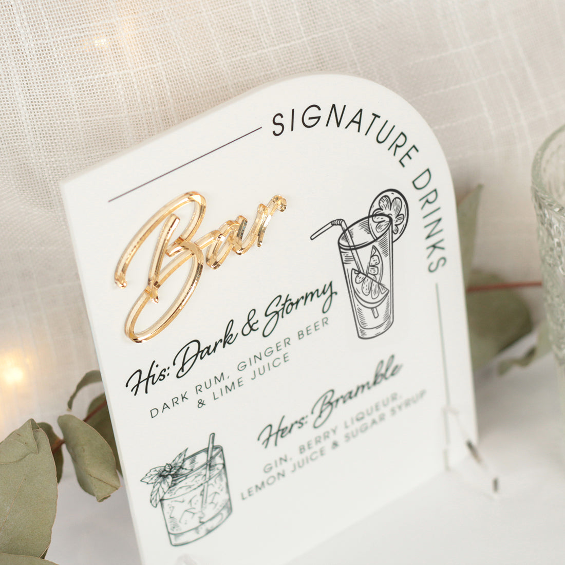 Modern Arch Acrylic Signature Drinks Sign