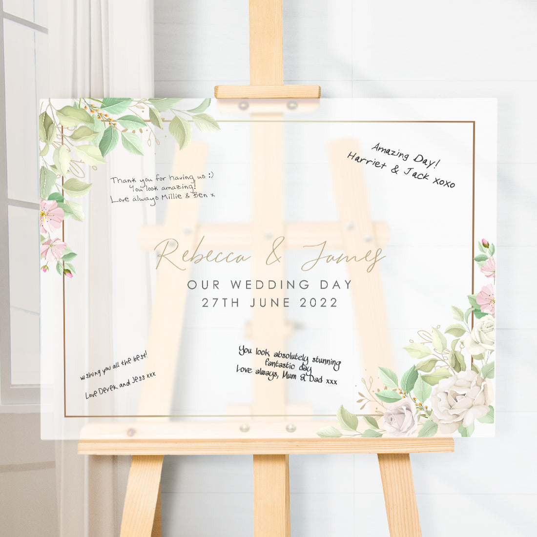 Watercolour Flowers Frosted Acrylic Wedding Guest Signing Board-Weddings by Lumi